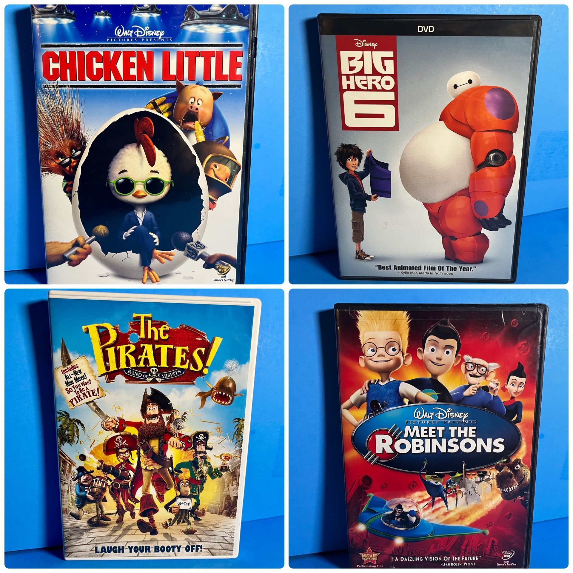 Animated 4 DVD Movie Bundle - Chicken Little, Pirates!, Big Hero 6, Meet The Robinsons