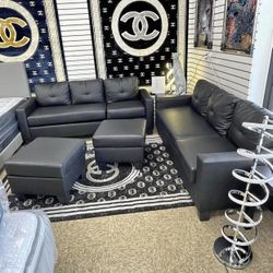 Sofa Set Brand New 2 Sofa With 2 Ottoman Black Leather $550