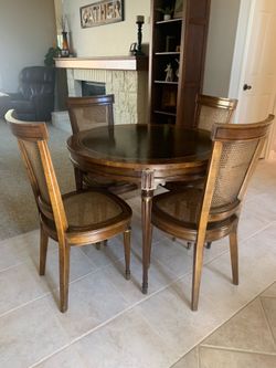 Vintage Heritage Leather Top Card Table and Cane Dining Chairs