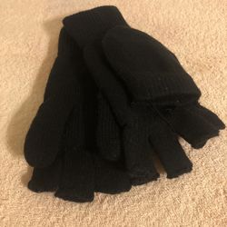 Wild Wear Black Adult Fingerless Mittens With Cover Flap Size XL NEW