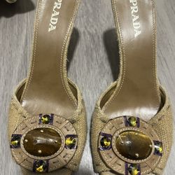 Authentic Prada Tiger Stone Wedge Size 7.5 