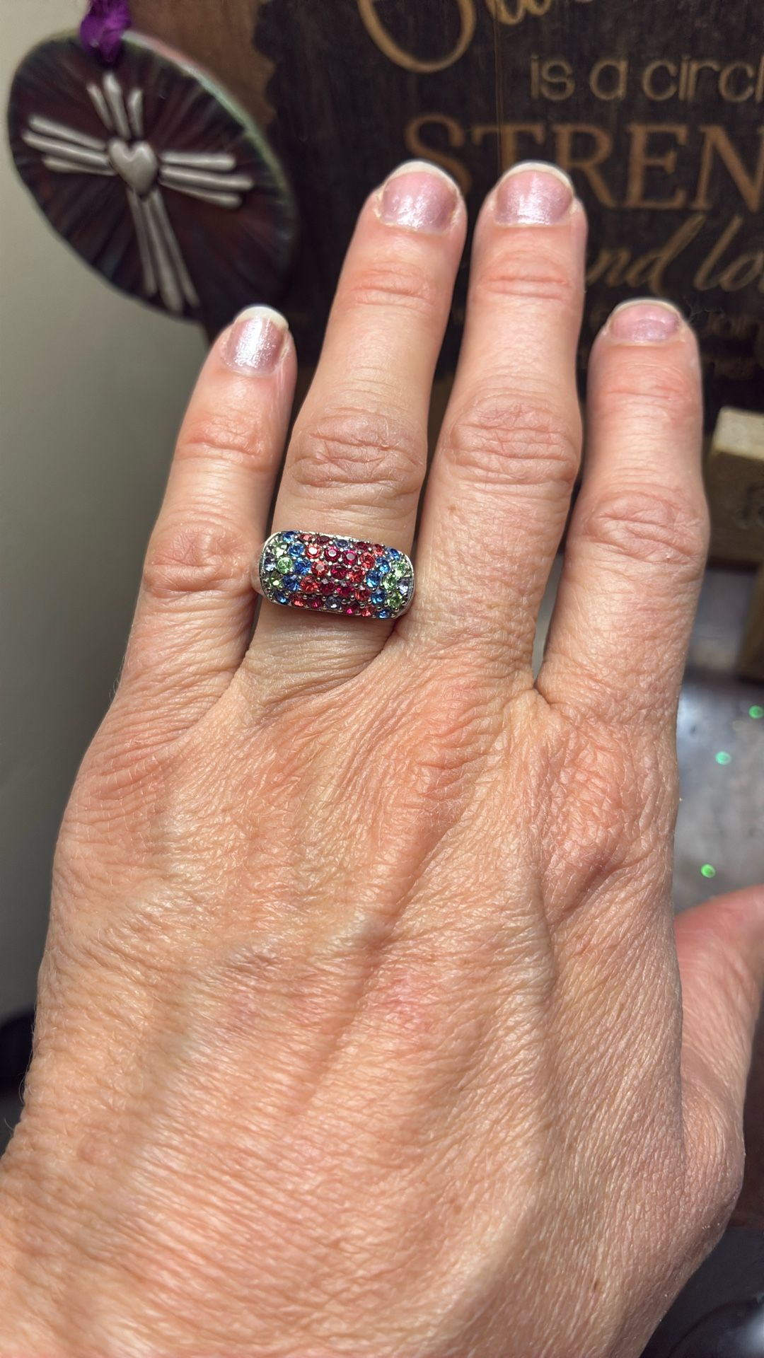 Multi Color Gem Pave Cluster Ring