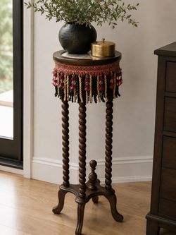 Table – Marble Top Pedestal Plant Stand, Vintage