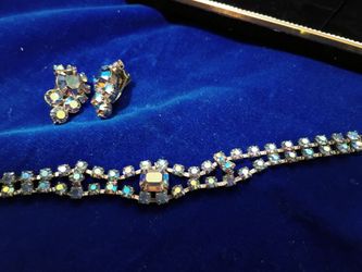 Aurora Borealis Rhinestone Bracelet and Earrings Set