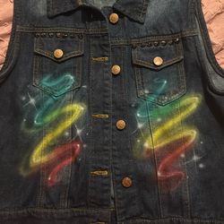 Custom Airbrushed Denim Vest With Spikes