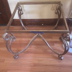 Vintage 2 Gold Metal Tables With Glass Tops