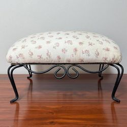 Vintage Wrought Iron Padded Footstool Ottoman