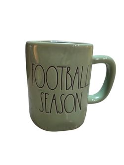 Rae Dunn Football Season Mug Sage Green Ceramic Coffee Cup Magenta