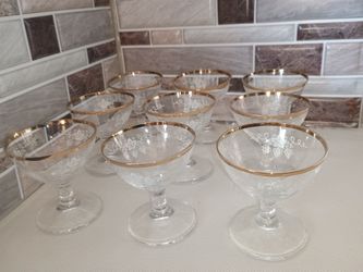 Gold Rim Etched Grapevine China Wine Glasses 9