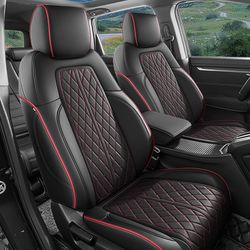 Seat Covers Custom Fit 2017-2022 Honda CR-V, Premium Faux Leather Car Seat Protector, Pet Friendly Interior Cover for CRV(BlackRedLine, Full Set)