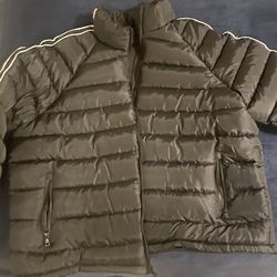 NOVAMEN Men's Heavyweight Black Puffer Jacket Striped Zip Stand-Up Collar XXL