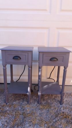 Set of 2 Wooden Nightstands with USB Ports & Power Outlet