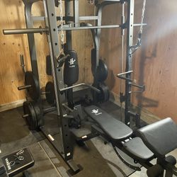 Vesta Fitness Smith Machine 1001 w/Bench Attachment | 245lb Cast Iron Olympic Weights | 7ft Olympic Bar | Fitness | Gym Equipment | FREE DELIVERY 🚚 
