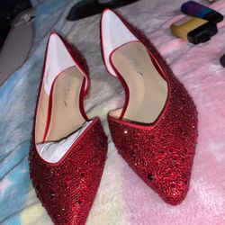 Betsey Johnson Red Rhinestone Flats In Remy