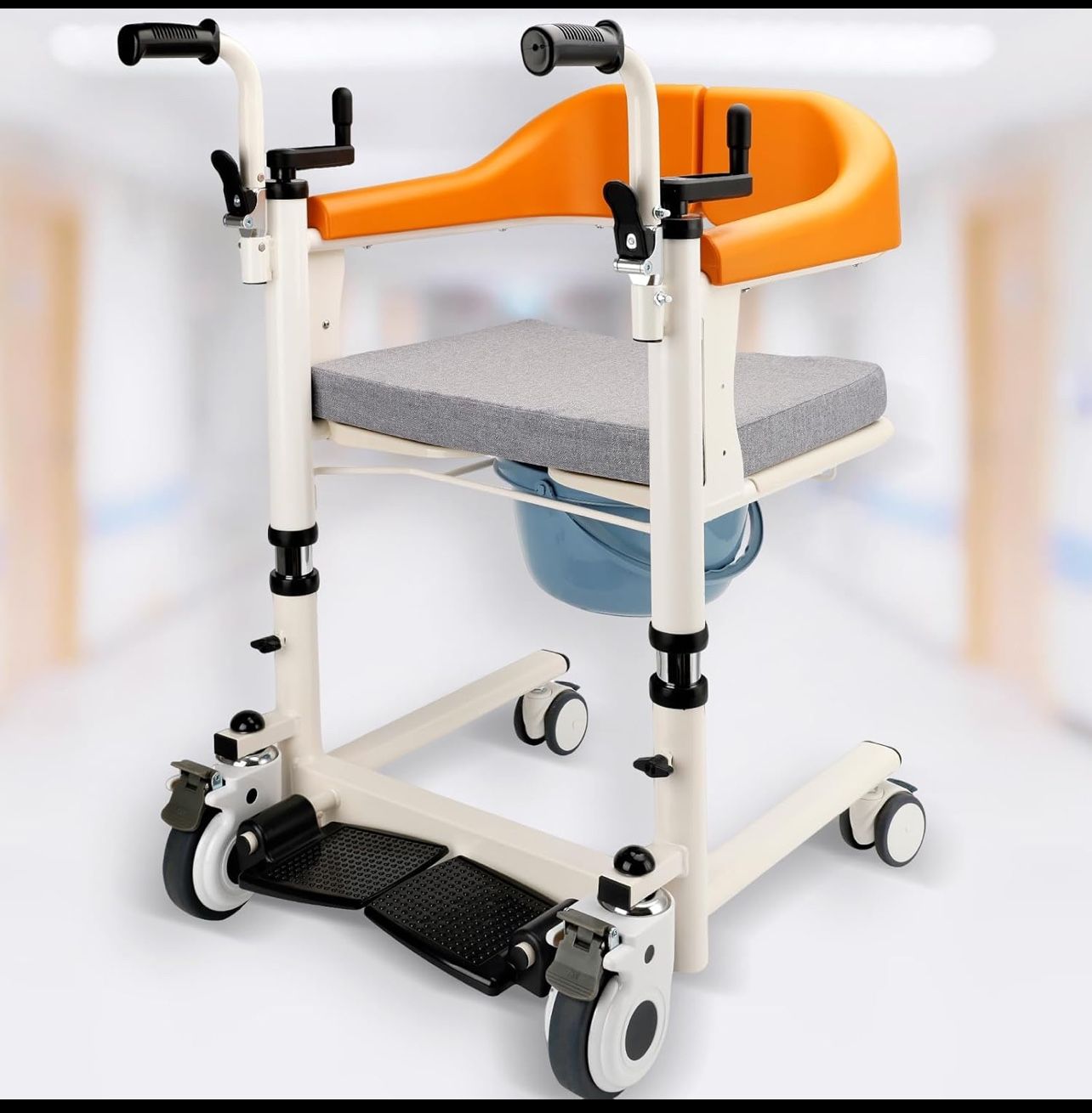 Patient Lift Transfer Chair - 5-in-1 Lift Aid, Bedside Commode and Transfer Chair for Seniors with 180° Split Seat ,