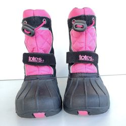 Totes Tammy Black Snow Waterproof Winter Boots in Black/Pink, youth size 5. 