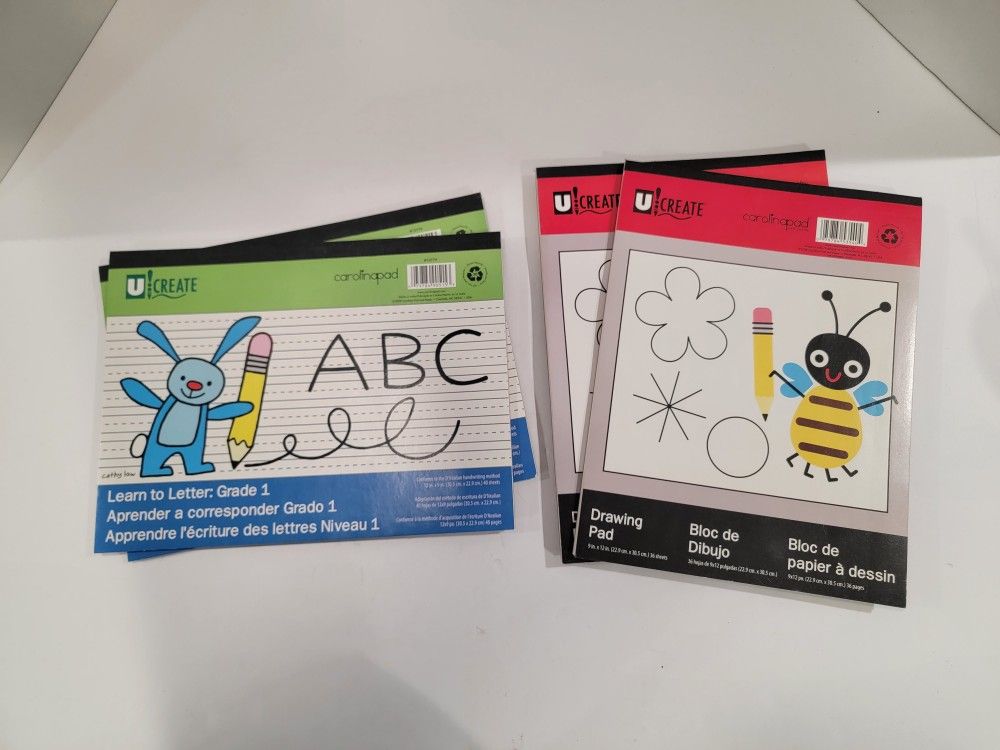 U-create 12" x 9" Writing Pads & Drawing Pads ~ 2 of Each, Blank Paper, White