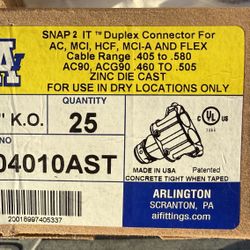 Arlington 404010AST Snap-2-It Snap-In Duplex Connector 1/2" New!!! 25pcs/Box Retail: $93/Box I Have 2 Boxes $55/Box or $100 For Both