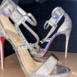 Christian Louboutin New Choca Lux 120 Lurex AB/Specchio Las CN1H Heels – Size 39, Spiked, Slightly Used
