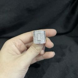 925 Sterling Silver Men's Womens Iced Out CZ Wide Cluster Ring Sz 10