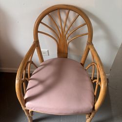 Rattan & Bamboo Chair With Flamingo Pink Seat