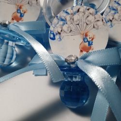 Silver And Blue Teddy Bear Baby Shower Guest Pacifiers Favors