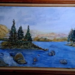 Massive Sacramento River oil painting by Eugene "Gene" Kisling of Chico