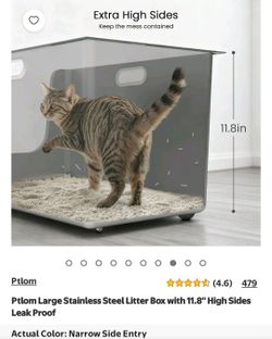 Ptlom Large Stainless Steel Litter Box with 11.8'' High Sides Leak Proof