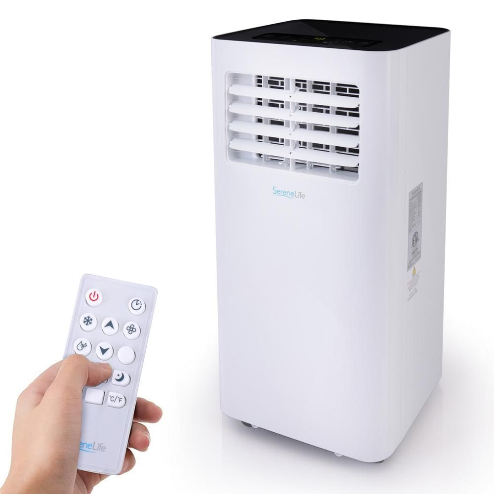 SereneLife Portable Air Conditioner, 10,000 Btu, Built-in Dehumidifier & Fan - White