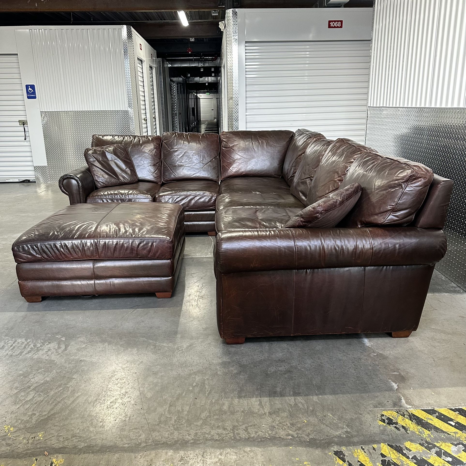 Large Leather Luxe Depth Sectional Sofa -Delivery Available