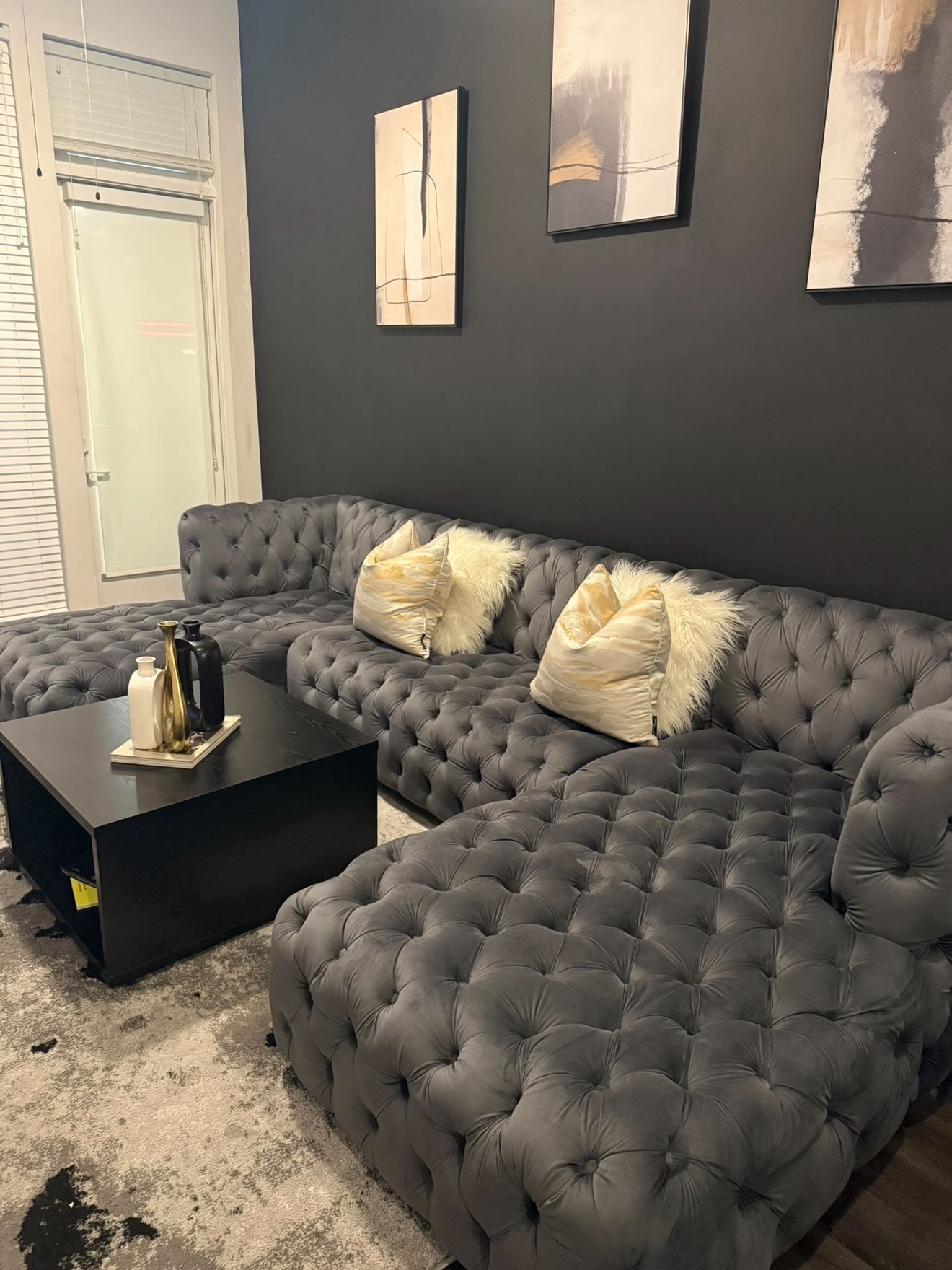 Gray Velvet Double Chaise Sectional