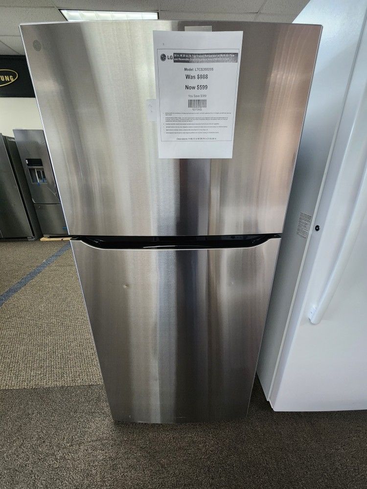 30 in. W 20 cu. ft. Top Freezer Refrigerator S Multi-Air Flow
and Reversible Door in Stainless Steel,ENERGY STAR