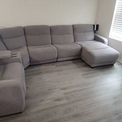 Electric Gray Sofa With 2 Recliner Seats