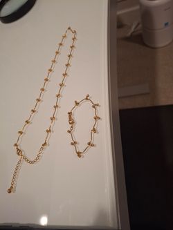 Gold Beaded Chain Necklace and Bracelet Set