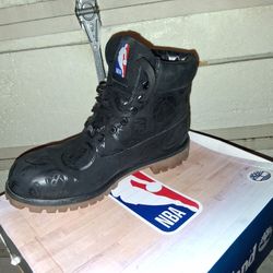 Worn Once  Timberland x NBA 6-Inch Premium 'East Vs. West' boots in black nubuck leather. 