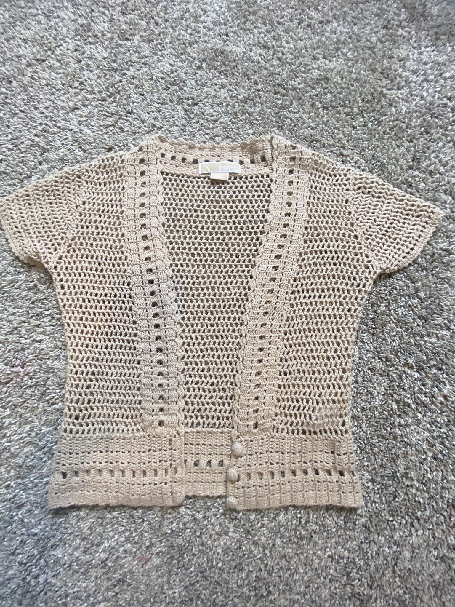 tan crochet cardigan