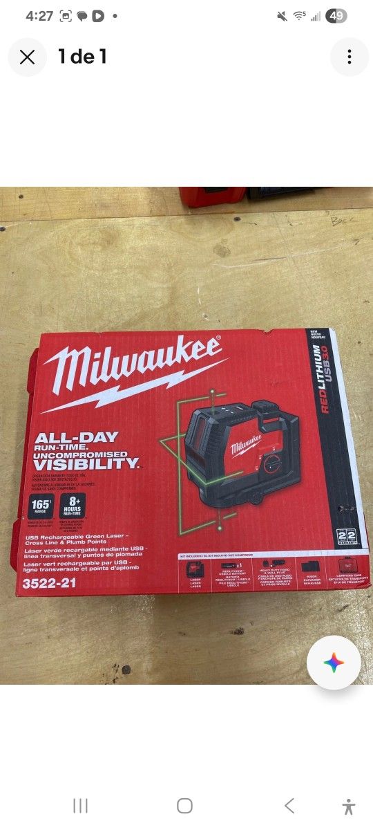 MILWAUKEE 3622-21 M12 12 VOLT LITHIUM ION CORDLESS GREEN 125 FT LASER LINE AND PLUMB POINTS KIT WITH 3AH BATTERY