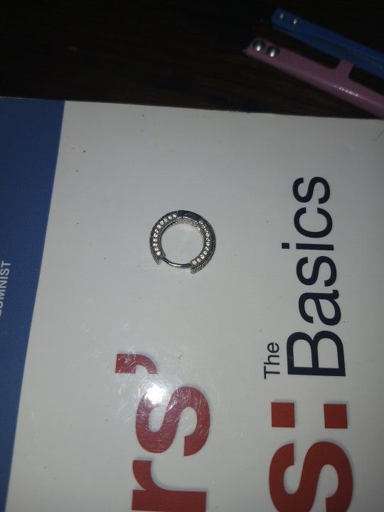 14k White Diamond Unisex Round Cut Earing And 925 Stering Silver Men's Fidget Ring