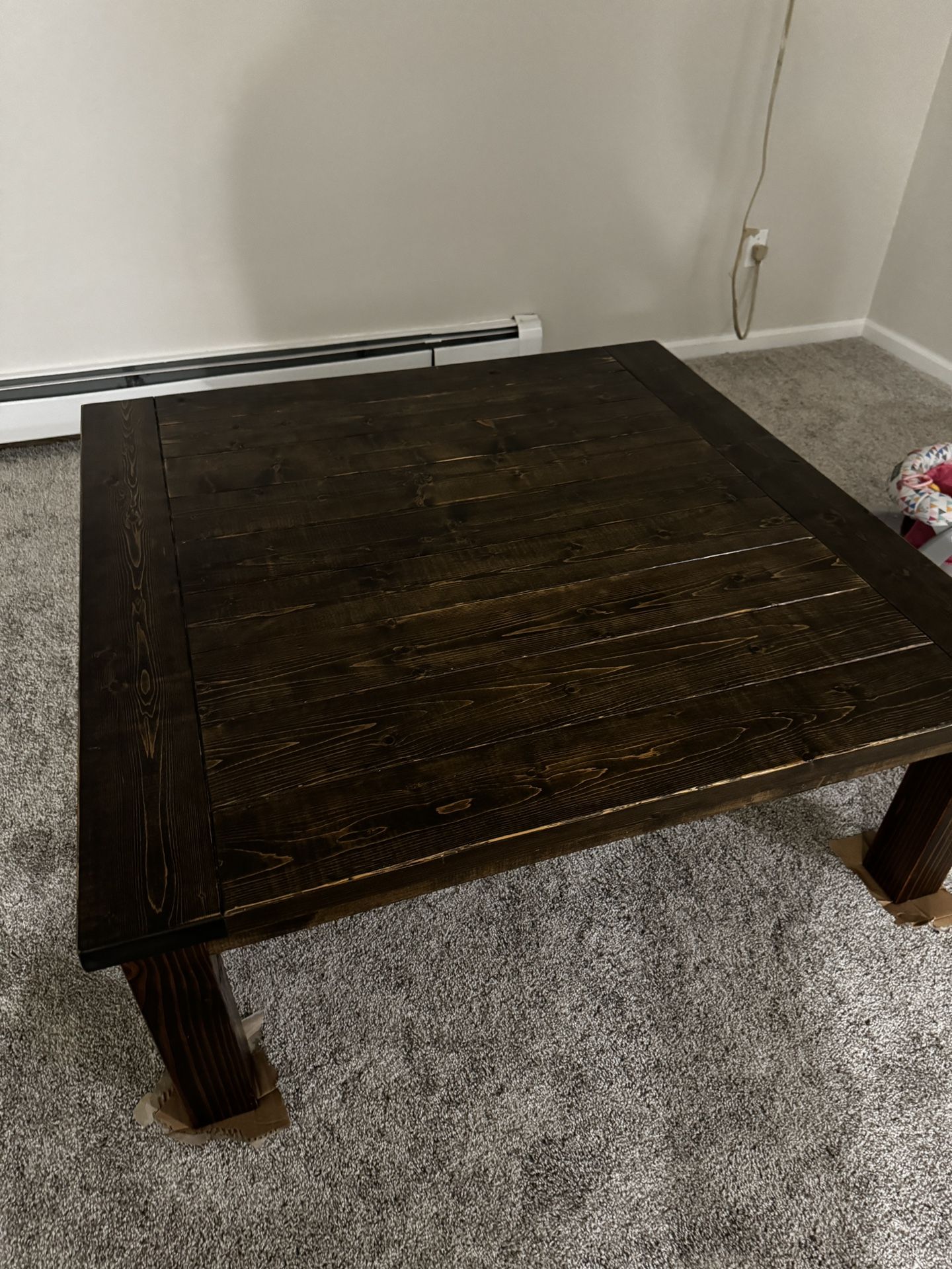 Stained Jacobean Solid Wood Table 4’ X 4’