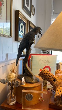 Vintage Metal Parrot on Branch w/ Hanging Loop.