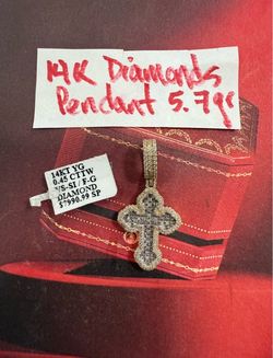 14K Solid Gold NATURAL Diamonds 💎 Cross Pendant For Wedding 5.7Gr