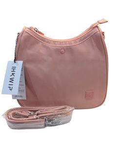 IHKWIP Water Repellent Side Stripe Saddle Shoulder Crossbody Bag in Ballet Pink and White 