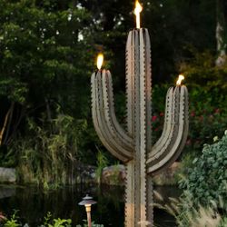 Desert Steel 5' Saguaro Torch Sculpture – All‑Weather Steel Garden Art