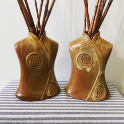 Vintage Chinoiserie 11” H Tang Suit Decorative Vases – Pair