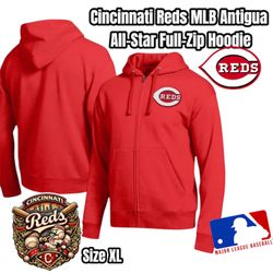 Cincinnati Reds MLB Antigua Men's All-Star Full-Zip Hoodie, Size XL (Red)