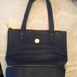 Navy Blue Leather Tote 