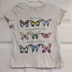 Old Navy Cream Girls Butterfly Graphic Tee with Multicolor Butterflies 5T