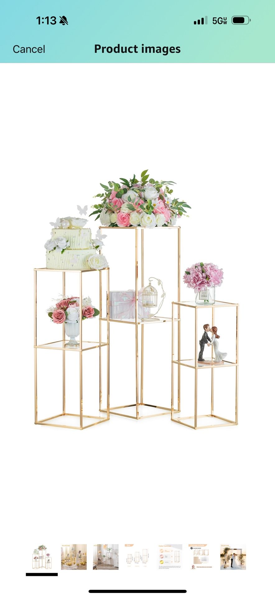NUPTIO Gold Flower Stand for Centerpieces: 3 Pcs 23.6", 31.5" & 39.4" 2-Layer Tall Stand Pedestal Table with Acrylic Panel Metal Floor Vases Cylinder