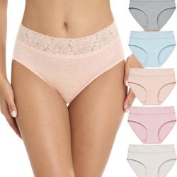 RHYFF Womens Underwear Panties Lace Soft Hipster Stretch Full Briefs 5Pack - NWT