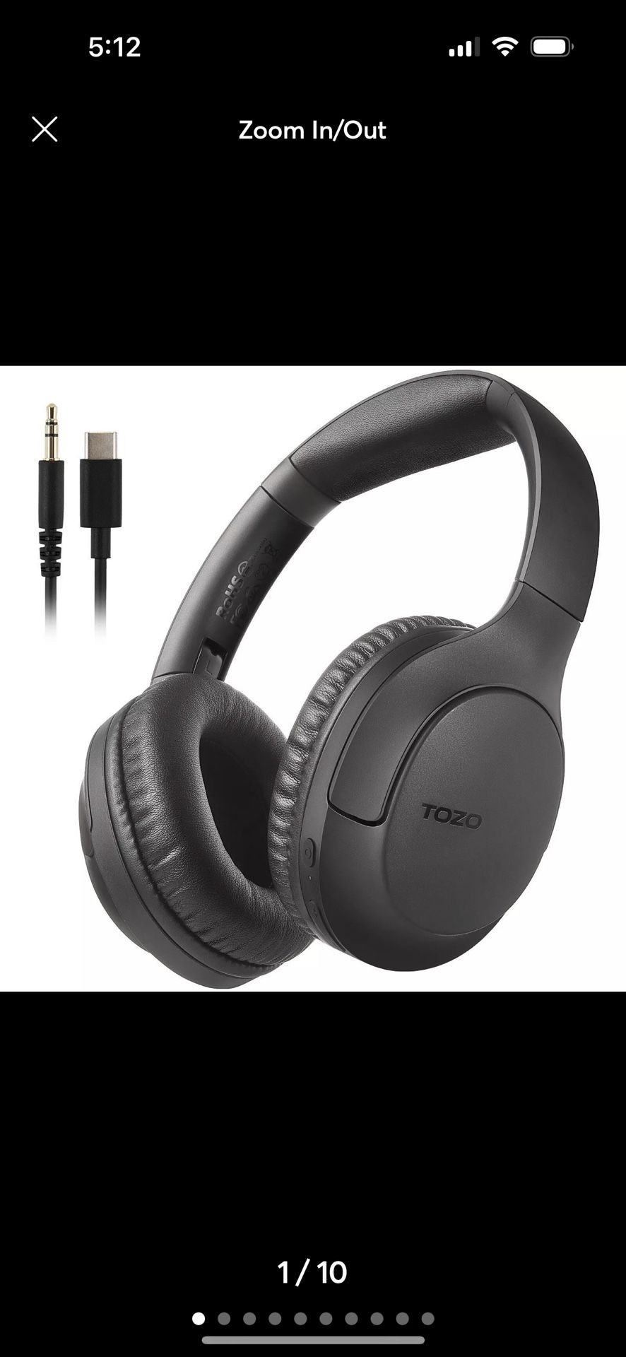 TOZO Foldable Headphones Bluetooth 5.4 Over Ear Headset with Mic 70H Playtime